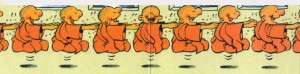 Der Yogi sitzt im Zimmer und zuckt